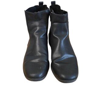 Anne Klein Black Leather Ankle Boots‎ With Side Buckles & Zippers - Size 8M